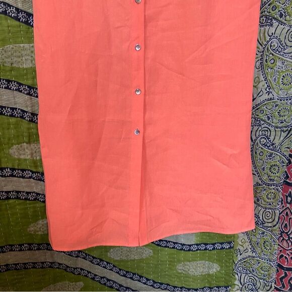 NWT Theory Bright Coral Galena Linen Midi Dress Size 2 - Picture 9 of 16